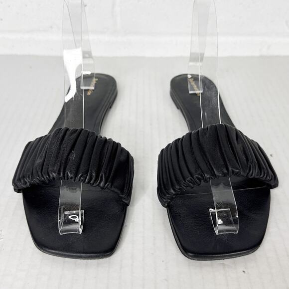 Reformation Sandals Womens Size 9.5 Black Marcella Ruched Slide Square Toe‎ - Picture 2 of 8